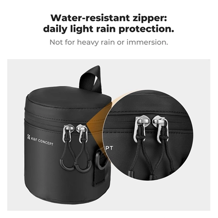 K&F Concept objektív védő tok, S méret, 7x11cm, vállpánt, csepp és porálló zipzár, ráadás pumpa