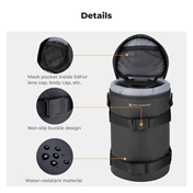 K&F Concept objektív védő tok, XL méret, 11x22cm, vállpánt, csepp és porálló zipzár, ráadás pumpa