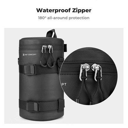 K&F Concept objektív védő tok, XL méret, 11x22cm, vállpánt, csepp és porálló zipzár, ráadás pumpa