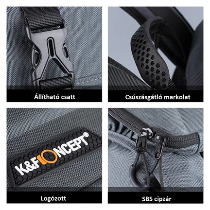 K&F Concept professzionális kamera hátizsák, laptop zsebbel, szürke