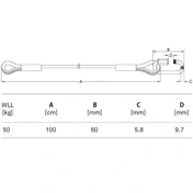 KUPO 100 cm-es biztonsági zsinór – 4,8 mm átmérő, rozsdamentes acél
