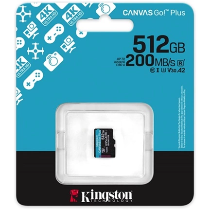 Kingston Canvas Go! Plus (Gen4) memóriakártya microSDXC U3 V30 A2 200MB/s 512GB