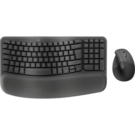 Logitech Wave Keys + Lift Combo ergonomikus billentyűzet + egér, Bt + 2,4GHz vezeték nélküli, angol (US), grafitszürke