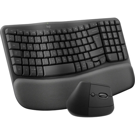 Logitech Wave Keys + Lift Combo ergonomikus billentyűzet + egér, Bt + 2,4GHz vezeték nélküli, angol (US), grafitszürke
