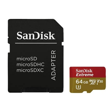 MICRO SD CARD 64GB SanDisk EXTREME, 90MB/s CL10 UHS-I, V3