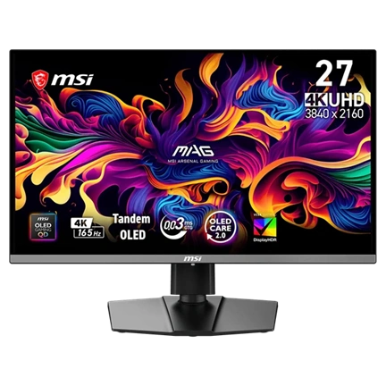 MSI MAG 272UP QD-OLED E16 gaming monitor 26,5" UHD 3840x2160, 165Hz, 150000:1 CR, 250cd/m2, 0,03ms, 2x HDMI, DP, USB-C