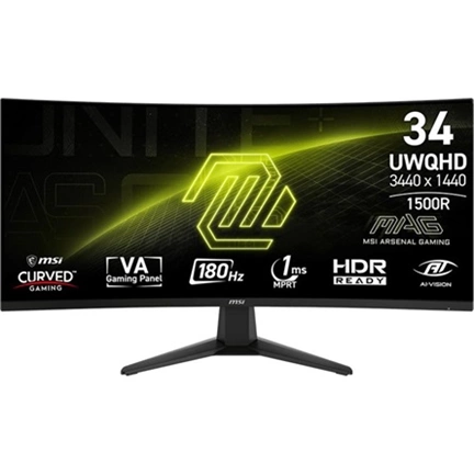 MSI Monitor GAMING MAG 346CQ Ívelt 34" UWQHD, 3440x1440, 180Hz VA 21:9, 1500R, 300cd/m2, 1 ms, HDMI, DP, Black