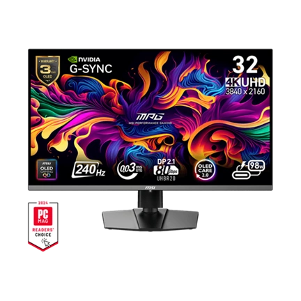 MSI Monitor GAMING MPG 322URX QD-OLED 31,5" UHD 3840x2160, 240Hz, 150000:1 CR, 250cd/m2, 0,03ms, 2x HDMI, DP, USB-C