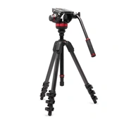 Manfrotto 055 karbon állvány, 502 Fluid video fejjel, lapos alappal