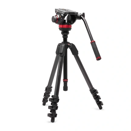Manfrotto 055 karbon állvány, 502 Fluid video fejjel, lapos alappal