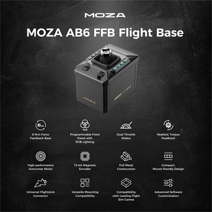 Moza Racing csomag - Flight AB6 Simulator szett (Direct Drive, 6Nm, 15bit, AB6 FFB Bázis, MHG Flightstick)