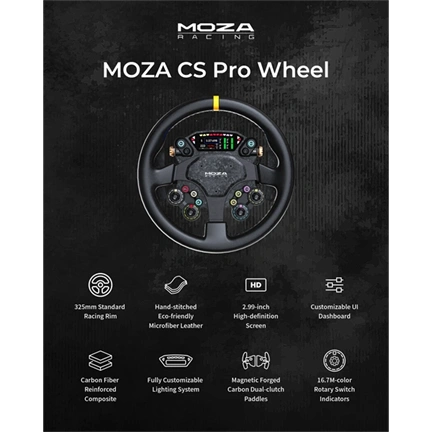 Moza Racing kiegészítő - CS PRO Kormánykerék (Dual Clutch, RGB, 2,99 inch kijelző, 325mm)