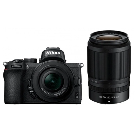 Nikon Z50 + DX Z 16-50mm f/3.5-6.3 VR + DX Z 50-250mm f/4.5-6.3 VR MILC fényképezőgép KIT Nikon Z50 + DX Z 16-50mm f/3.5-6.3 VR + DX Z 50-250mm f/4.5-6.3 VR MILC fényképezőgép KIT