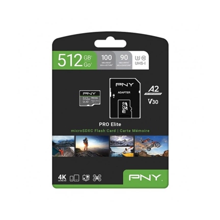 PNY Pro Elite microSDXC 512GB Class 10 UHS-I U3 100MB/s + SD adapter
