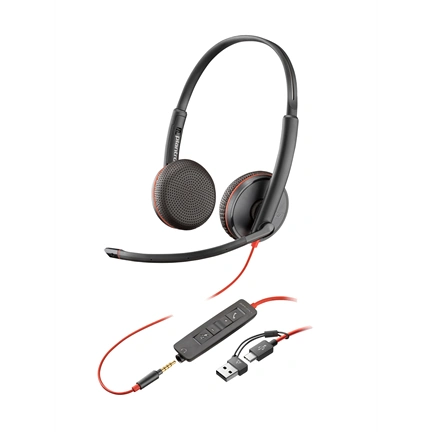 Poly Blackwire 3225 Stereo USB-C Headset +3.5mm Plug +USB-C/A Adapter