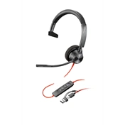 Poly Blackwire 3310 Monaural Microsoft Teams Certified USB-C Headset +USB-C/A Adapte