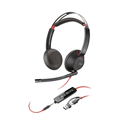 Poly Blackwire 5220 Stereo USB-C Headset +3.5mm Plug +USB-C/A Adapter