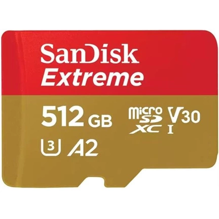 SANDISK Extreme microSDXC 190/130MB/s A2 C10 V30 UHS-I U3 512GB + adapter