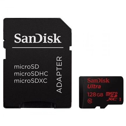 SANDISK MICRO SDHC ULTRA  memóriakártya, 128GB + adapter, (80MB/s) class 10, UHS-1