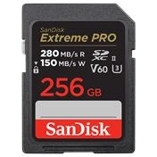 SANDISK SDXC EXTREME PRO KÁRTYA 256GB, 280/150 MB/s, UHS-II, V60,C10 256 GB (215493)