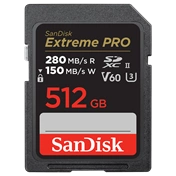 SANDISK SDXC EXTREME PRO KÁRTYA 512GB, 280/100 MB/s, UHS-II, V60,C10 512 GB (215494)