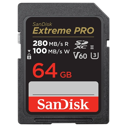 SANDISK SDXC EXTREME PRO KÁRTYA 64GB, 280/100 MB/s, UHS-II, V60,C10 (215491)