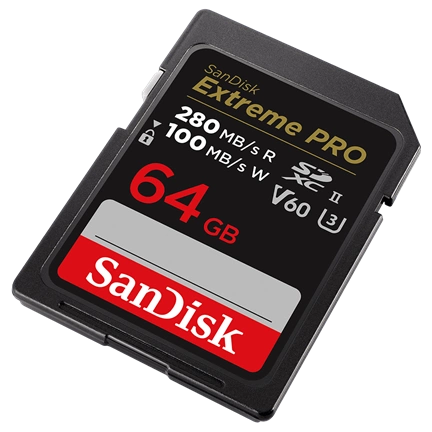SANDISK SDXC EXTREME PRO KÁRTYA 64GB, 280/100 MB/s, UHS-II, V60,C10 (215491)