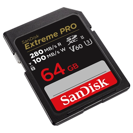 SANDISK SDXC EXTREME PRO KÁRTYA 64GB, 280/100 MB/s, UHS-II, V60,C10 (215491)