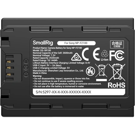 SMALLRIG 5297 USB-C CAMERA BATTERY WITH POWER DISPLAY FOR SONY NP-FZ100