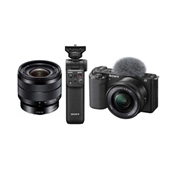 SONY ZV-E10LB Szett 4 (ZV-E10 Váz + Objektív 16-50 + Objektív 10-18 + Markolat)