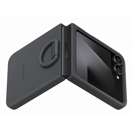 Samsung Galaxy Z Flip7 FE, Z Flip6 szilikontok gyűrűvel, fekete