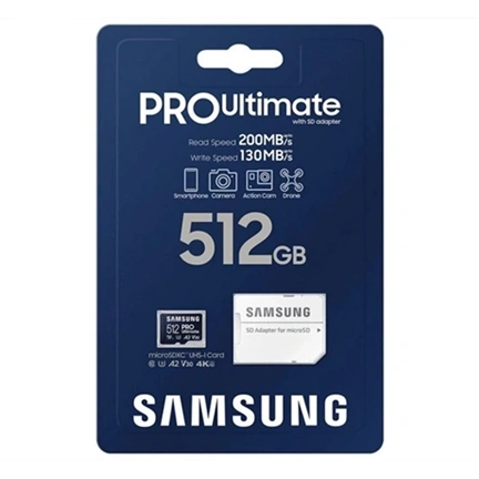 Samsung Pro Ultimate memóriakártya microSDXC, UHS-I, U3, V30, A2, 200/130MB/s, 512GB