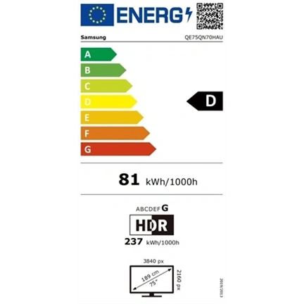 Samsung QE75QN70HAUXXH Neo QLED 4K UHD Smart TV, 190 cm
