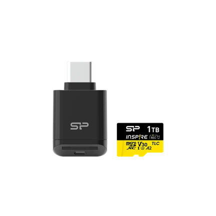 Silicon Power Inspire memóriakártya microSDXC UHS-I, A2, V30, 1TB + C200 USB-C kártyaolvasó