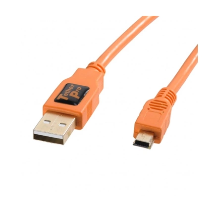 TETHER TOOLS TetherPro USB 2.0 Male to Mini-B 5 pin, 15, Hi-Visibility Orange
