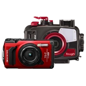 OM System TG-7 digitális kompakt gép búvártokkal (piros)