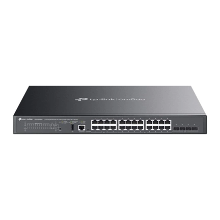 TP-LINK Switch 8x1000Mbps(8xPOE++) + 16x1000Mbps(16xPOE+) + 4x10Gbps SFP+ + 1xkonzol port, Menedzselhető, SG5428XMPP
