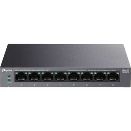 TP-Link LS108GP switch - 8 portos, Gigabit, asztali, 8 portos PoE+
