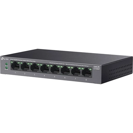TP-Link LS108GP switch - 8 portos, Gigabit, asztali, 8 portos PoE+