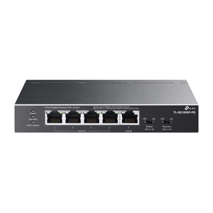 TP-Link TL-SG1005P-PD switch 5 port, 1GbE, asztali, 1 porton PoE++, 4 porton PoE+Out