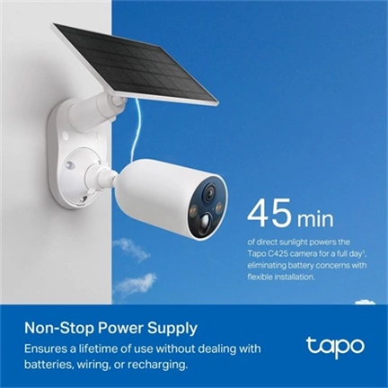TP-Link Tapo C425 okos, tápkábel nélküli biztonsági kamera + A201 napelemes panel TP-Link Tapo C425 okos, tápkábel nélküli biztonsági kamera + A201 napelemes panel