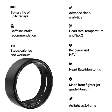 Ultrahuman Ring Air - Smart Ring, Charger, USB Cable / Size-08- Matt_Szürke