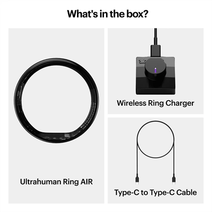 Ultrahuman Ring Air - Smart Ring, Charger, USB Cable / Size-09- Aster_Air_Fekete