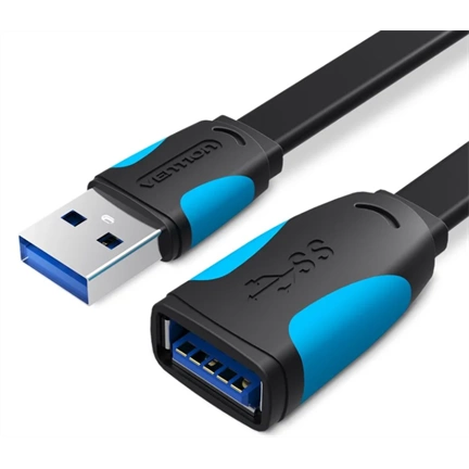 Vention USB 3.0,  (hosszabbító, lapos, fekete), 3m, kábel