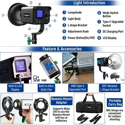 Viltrox WEEYLITE Ninja 300 80W LED stúdió lámpa