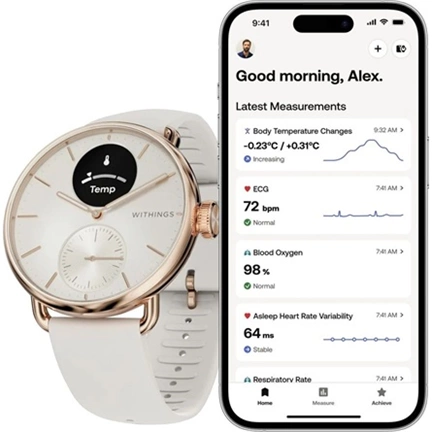 Withings Scanwatch 2 / 38mm (Activity, Sleep Tracker, ECG, Temperature, SPO2 / Stainless steel, fkm wristband, sapphire