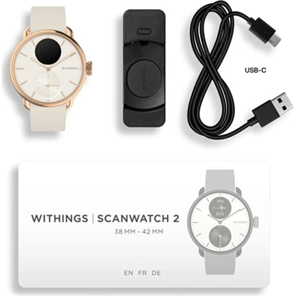 Withings Scanwatch 2 / 38mm (Activity, Sleep Tracker, ECG, Temperature, SPO2 / Stainless steel, fkm wristband, sapphire