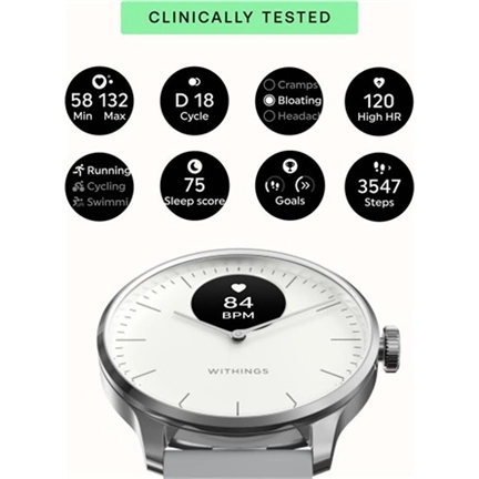 Withings Scanwatch Light / 37mm (Activity, Sleep Tracker / Stainless steel, fkm wristband, sapphire glass) - Fehér Withings Scanwatch Light / 37mm (Activity, Sleep Tracker / Stainless steel, fkm wristband, sapphire glass) - Fehér