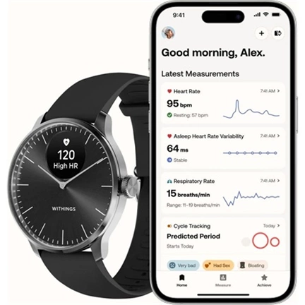 Withings Scanwatch Light / 37mm (Activity, Sleep Tracker / Stainless steel, fkm wristband, sapphire glass) - Fekete