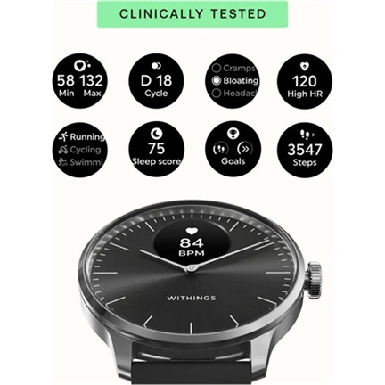 Withings Scanwatch Light / 37mm (Activity, Sleep Tracker / Stainless steel, fkm wristband, sapphire glass) - Fekete
